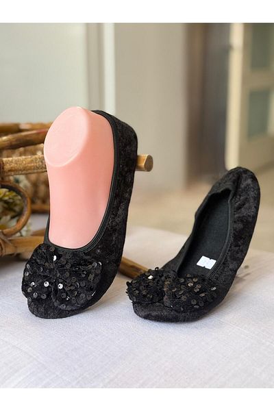 Babet Merkezi Sequin Bow Home, Hajj, Umrah Ballet, Gift, Daily Ballet, Feathered Ballet, Slippers, Booties, Show Kitty