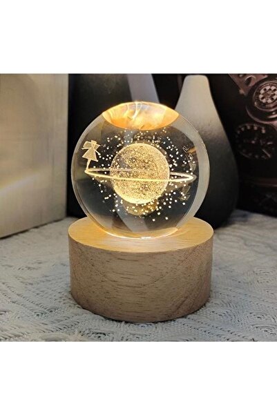 cosy home gift Satürn Büyük Cam Küre Satürn Kız Elektirikli Çalışır Kablolu Ahşap Zeminli