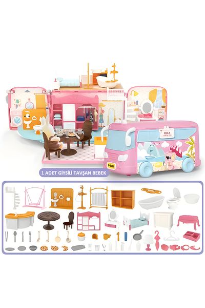 kardelen kırtasiye Koala Bus Portable Camping Caravan Bus Simulation Role-Playing Toy Set