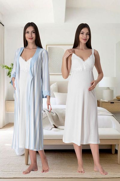 Effortt Maternity Pregnant 2-Piece Pajama Set with Breastfeeding Feature – Stylish and Comfortable