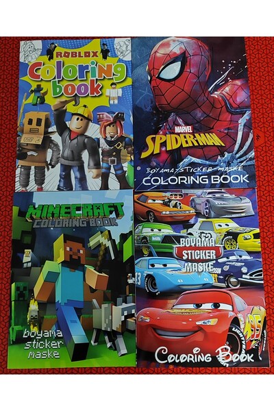 Genel Markalar 4 adet stickerli boyama kitabı (roblox'/Örümcek ad./minecraft'...