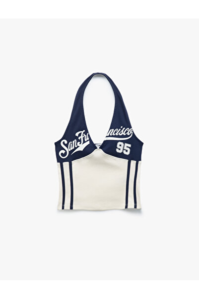 Koton Cotton Slim Fit Ribbed Printed Halter Neck Tank Top