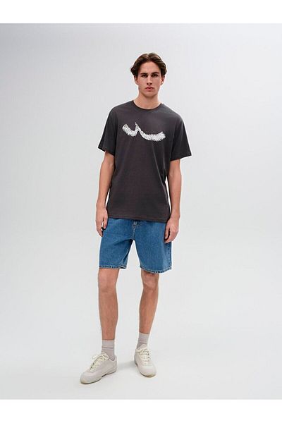 Ltb Short Sleeve Crew Neck Sıgn Printed Regular Anthracite T-Shirt