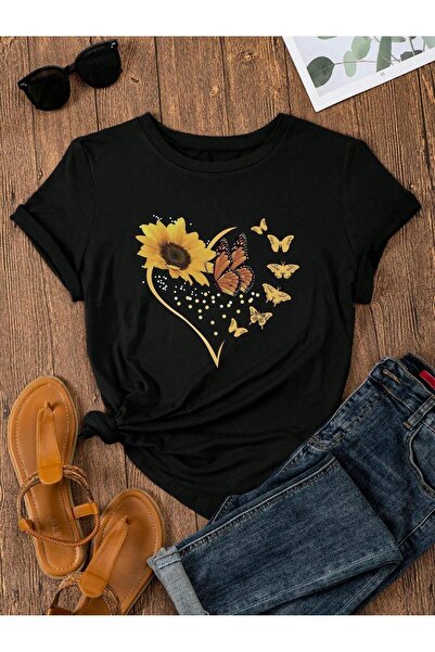 Mythologie Tricou Butterfly Heart Loop - Negru cu imprimeu, supradimensionat,...