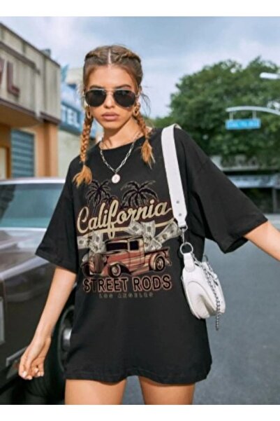 Mythologie California Street Rods-μαύρο, εμπριμέ, λαιμόκοψη, υπερμεγέθη, κοντ...