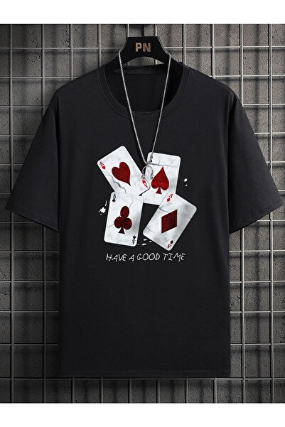 Mythologie Card Design T-shirt - black, Printed, Crew Neck, Printed, Short Sl...