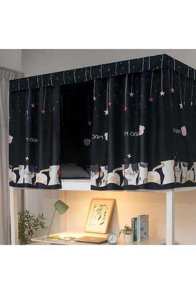 Generic Upper Deck Curtain With Outer Space Design Cotton Black/White 195 x 90 x 115cm