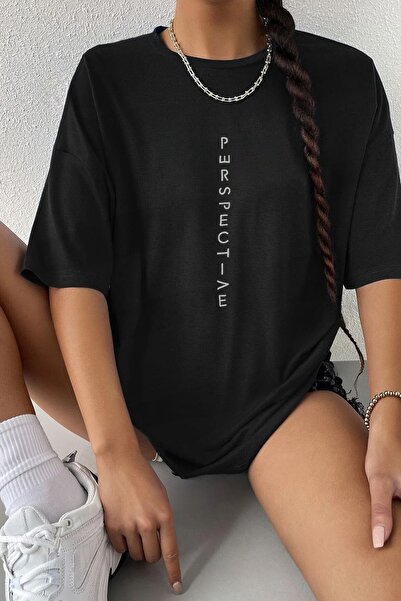 Mythologie Perspective T-Shirt - Μαύρο εμπριμέ Oversize Crew λαιμόκοψη κοντό ...