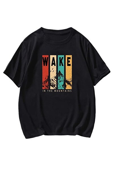 Mythologie Tricou Wake - Negru, Oversize, Imprimat, Decolteu, Imprimat, Manec...