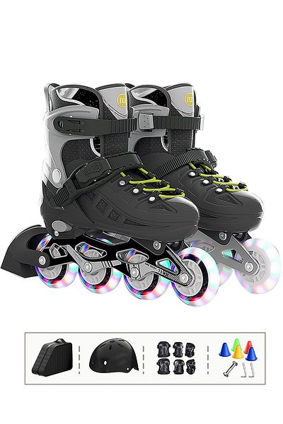 Ma Baby Kids Adjustable Roller Skate Shoe Set,  Inline skates with Full Light Up Wheels Outdoor Fun