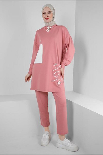 Alvina PATTERNED COLLAR LACE-UP DOUBLE PANTS SUIT 43593
