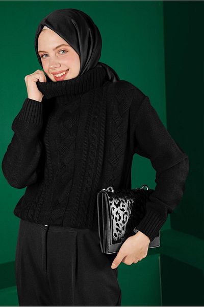 Alvina Pulover tricotat cu guler rotit cu detalii - 43134