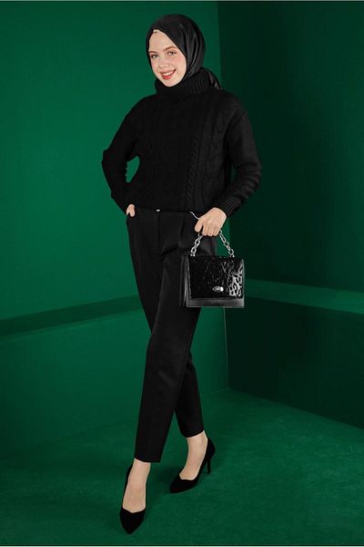Alvina Pulover tricotat cu guler rotit cu detalii - 43134