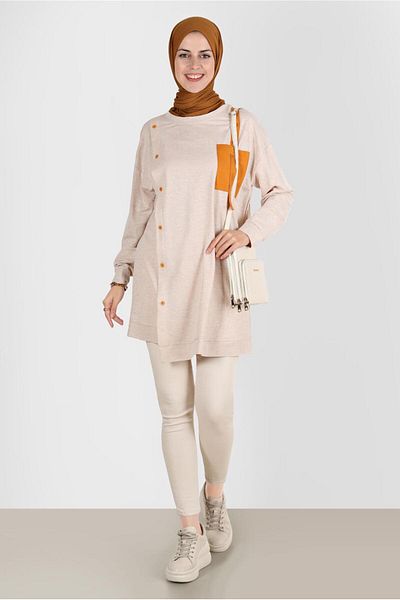 Alvina Tracksuit Tunic - Button Detailed, Model 42896