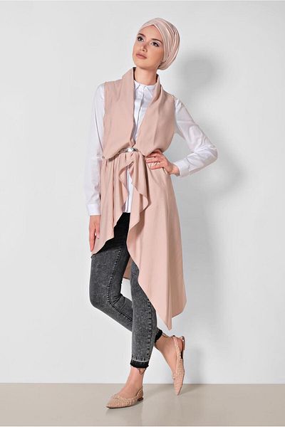 TRENDTESETTÜR Women's Powder Collar Snap-On Asymmetrical Vest 4094
