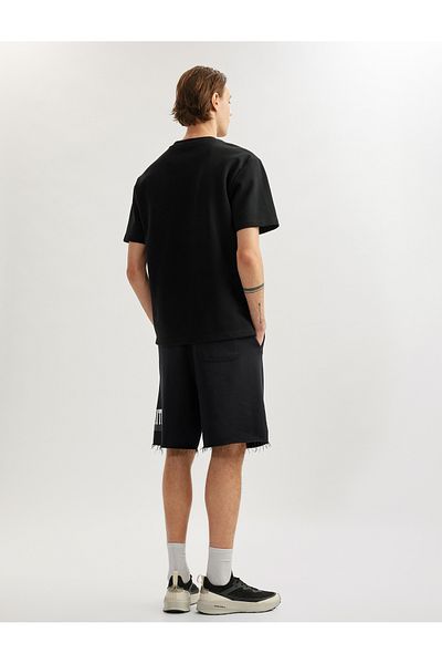 Koton New Season Slogan Printed Bermuda with Pockets, Lace-Up Waist, Cotton Blend Oversize Sports