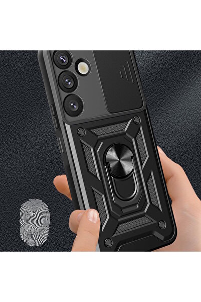 m.tk moveteck Samsung Galaxy A26 Kılıf Kamera Korumalı Sürgülü Yüzüklü Armor Zırh Kapak +9H Ekran Koruyucu Cam Set