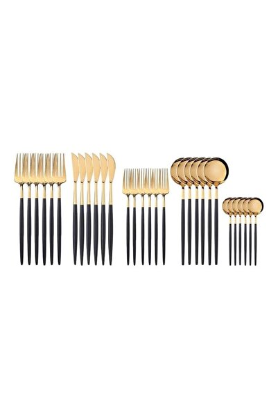 Generic 30-Piece Stainless Steel Cutlery Set Gold/Black