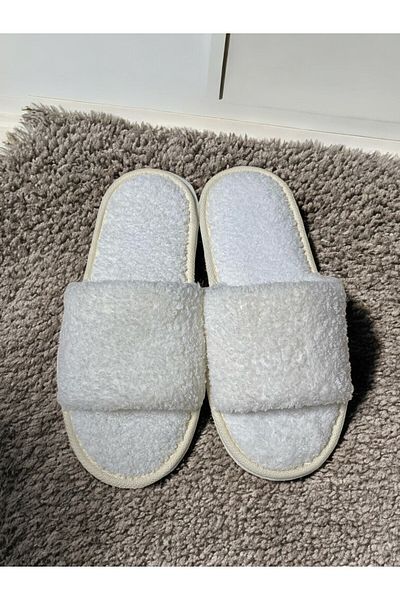 Chocli Unisex White Furry House Slippers Open Front