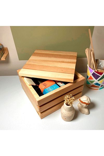 Limon Dekor Solid Handmade Wooden Chest with Lid - Decorative and Multi-Purpose Case - Organizer