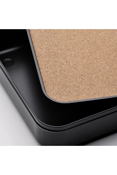 IKEA HARVMATTA Box with Lid, Anthracite, 24x35x6 cm – Durable Metal Storage with Cork Lid