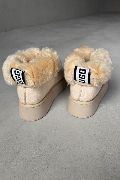 Cappmoda Ayk-1011 Stone Color Half Foldable Boots with Full Fur Inside and Back Lettering