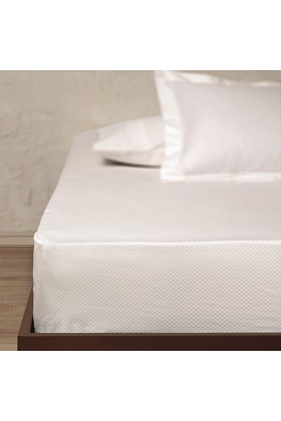 Linens White Double Bed Sheet - White Collection, Square Cotton Jacquard Satin