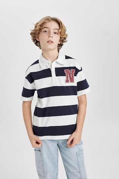 DeFacto Chlapecké oversize polo tričko s pruhovaným potiskem – krátký rukáv B9514A824Sm