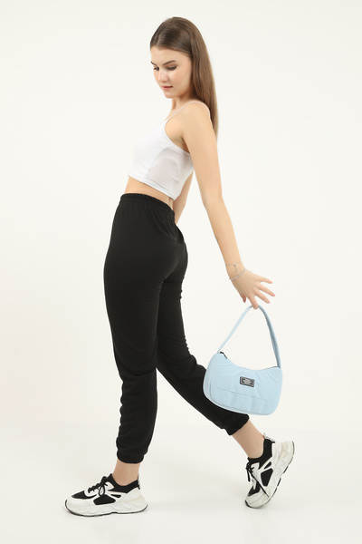 SHAKA Țesătură de pânză albastră U11, compartiment unic cu fermoar, geantă de mână, braț și umăr model baghetă