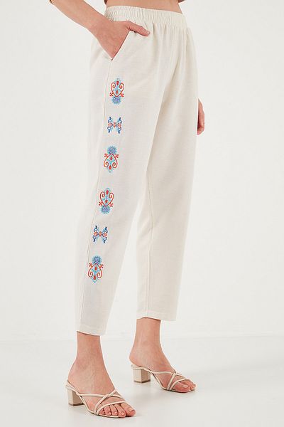 Lela Bohemian Embroidered Linen And Cotton Blended Shalwar Trousers Trousers 5865050