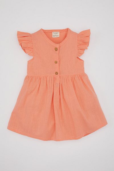 DeFacto Baby Girl Short Sleeve Linen Look Basic Solid Dress Z7402A224Sm