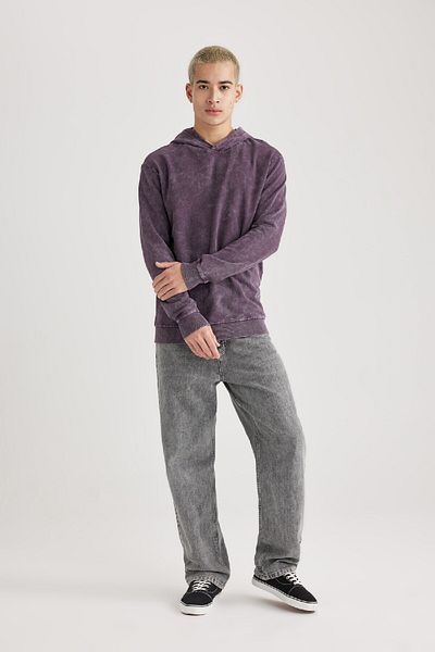 DeFacto Regular Fit Hooded Washed Faded Effect Basic Plain Sweatshirt B9220Ax23Wn