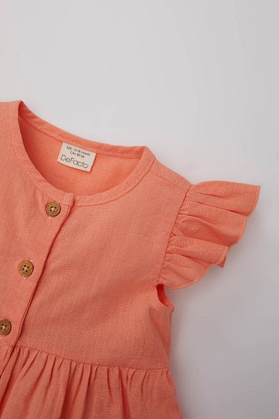 DeFacto Baby Girl Short Sleeve Linen Look Basic Solid Dress Z7402A224Sm