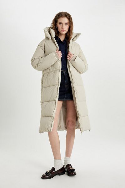 DeFacto Wasserabweisender langer Parka-Mantel mit Kapuze und Reißverschluss – C0486ax23wn