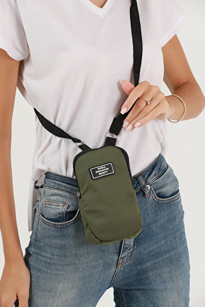 SHAKA Khaki Green U32 Single Zipper Compartment Adjustable Strap Canvas Fabric Unisex Phone Holder Wallet Bag