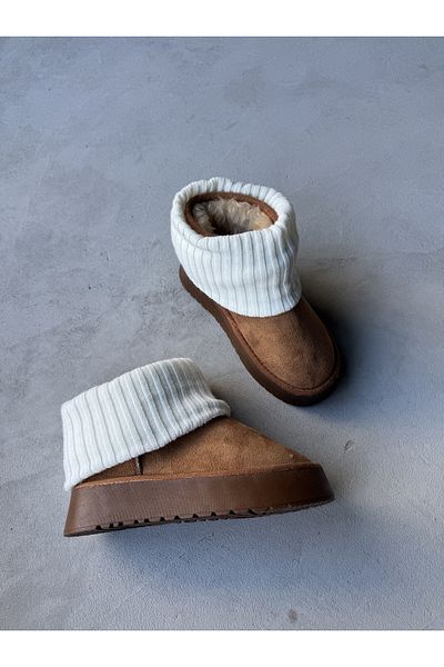 Cappmoda AYK-1013 Tan Dusty Boots Λεπτομερείς ψηλές σόλες με γούνα εσωτερικά