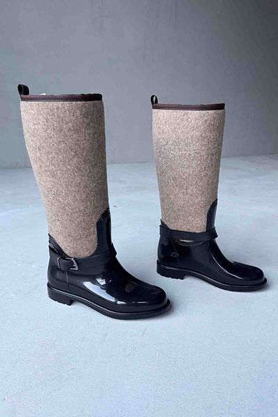 Cappmoda AYK-1009 Μπότες βροχής με αντιολισθητική σόλα με λεπτομέρεια με καφέ καφέ