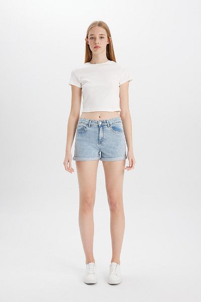 DeFacto Pantaloni scurți de jeans cu talie înaltă pliați - B9207AX24SM