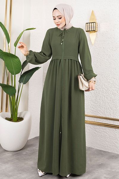 ModaMerve Δαντέλα Λεπτομερής Hijab Ferace 0034BGS895-M Χακί