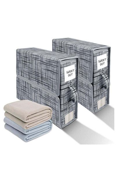 COOYA 2-Pack Storage Box, Foldable, Oxford Linen for Duvet Covers, Pillowcases and Bedding Blankets