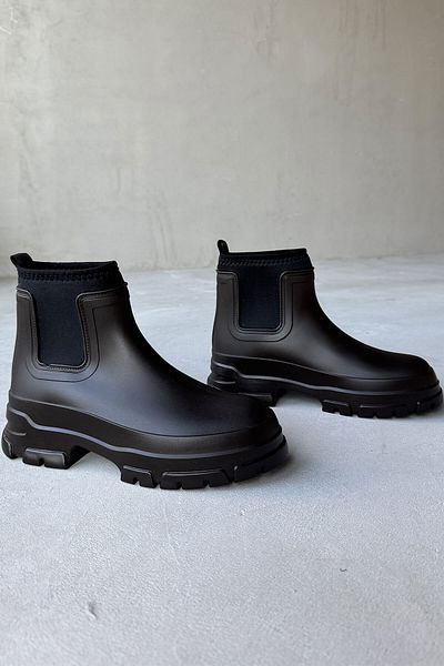 Cappmoda AYK-1012 Bitter Brown Scuba Fabric Rubber Λεπτομερείς αδιάβροχες μπότες βροχής με ψηλή σόλα