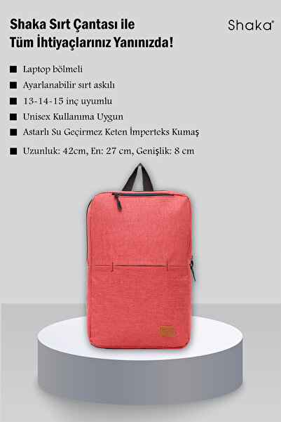 SHAKA Red Shk61 3 Compartment 13-14-15 Inch Compatible Laptop Backpack