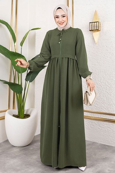 ModaMerve Δαντέλα Λεπτομερής Hijab Ferace 0034BGS895-M Χακί