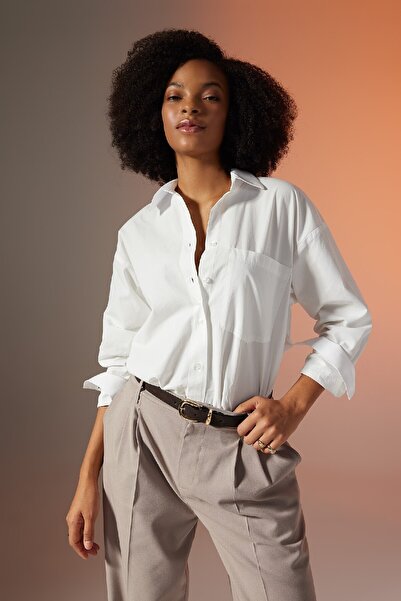 DeFacto Oversize széles szabású poplin hosszú ujjú 100% pamut ing U7763az23au