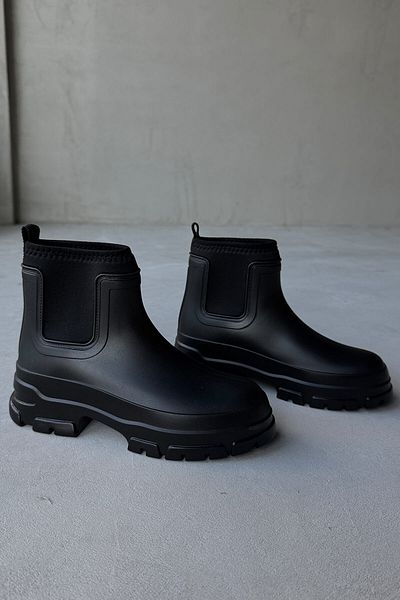 Cappmoda AYK-1012 Μαύρο ύφασμα κατάδυσης από καουτσούκ με λεπτομέρεια ψηλή σόλα αδιάβροχες μπότες βροχής
