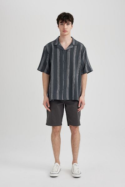 DeFacto Relax Fit Apache Collar Striped Short Sleeve Shirt B6563ax24sm