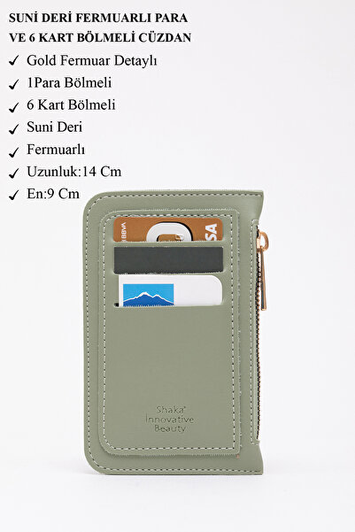 SHAKA Mint Green Shk101 Faux Leather Card Holder Wallet with 6 Card Holders and Zippered Coin Compartment