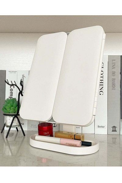 COOYA Portable Tri-Fold Cosmetic Mirror,Three LED Lights,Multi-Magnification,Touch Control,White