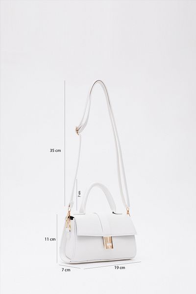 SHAKA Model Shk109 Piele artificială albă - Rochie, geantă de umăr pentru femei cu curea reglabilă (L:11 E:19 L:7 cm)