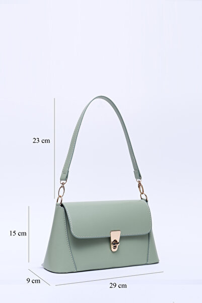 SHAKA Mint Green Shk153 Faux Leather Lock Detailed Standard Strap Single Compartment Hand, Arm and Shoulder Bag